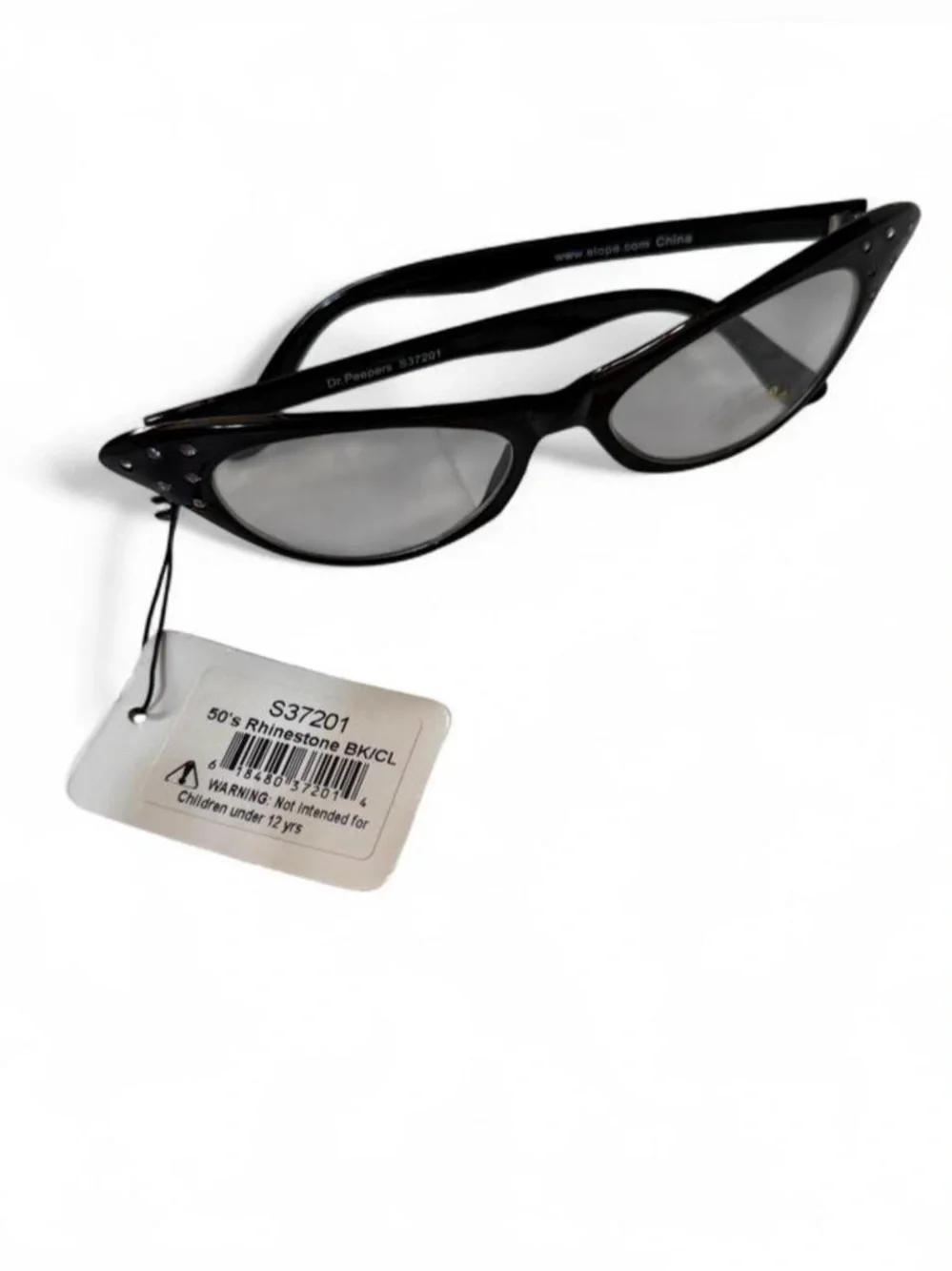 Dr Peepers 50s Black Cat Eye Rhinestone Glasses NWT Clear - No Prescription